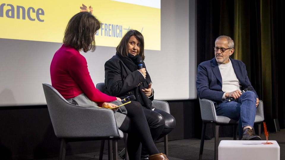 La marraine et du parrain de de l'édition 2024 : Brigitte Maccioni, présidente d’UGC, et Oskar Guilbert, président de Dontnod Entertainment.